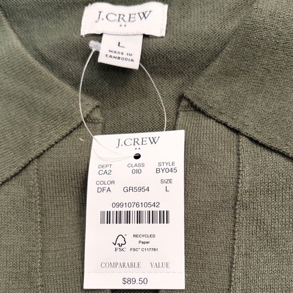 J. Crew Distressed Fatigue Green Cotton Sweater-Polo/NWT/L - Picture 5 of 9